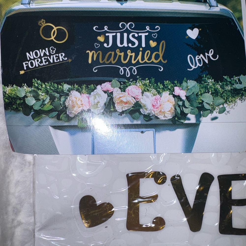 Just Married Car Decoration Kit - Gold, White, Pink